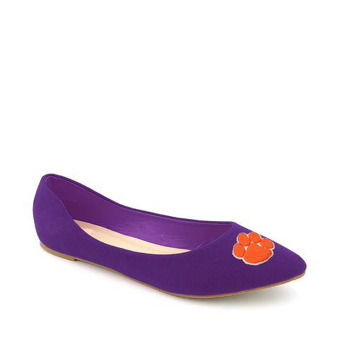 Clemson Tigers Pointed Toe Blue Suede Ballet Flats