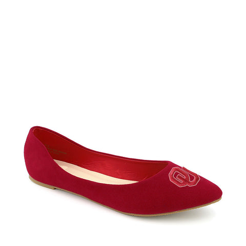 Oklahoma Sooners Pointed Toe Suede Ballet Flats