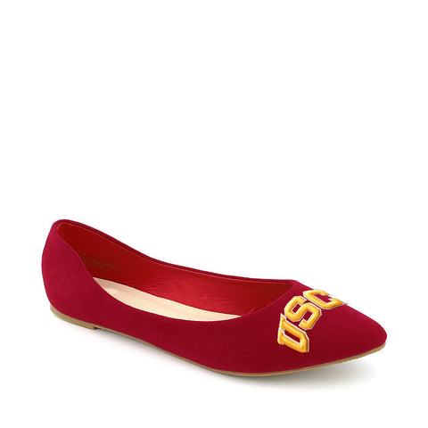 USC Trojans Pointed Toe Red Suede Ballet Flats
