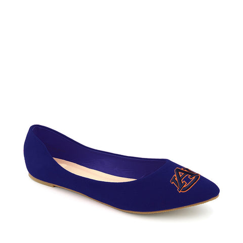 Auburn Tigers Pointed Toe Blue Suede Ballet Flats