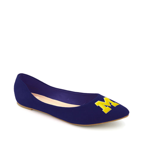 Michigan Wolverines Pointed Toe Suede Ballet Flats
