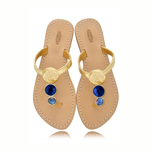North Carolina Tar Heels (UNC) Ladies Jewel Embellished Flat Sandals-With Large Royal Blue Jewel and Small Powder Blue Jewel